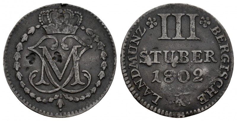 Germany. 3 stuber. 1802. Düsseldorf. R. (Jaeger-161). Ag. 1,87 g. Two countermar...