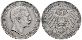 Germany. Prussia. Wilhelm II. 5 mark. 1904. Berlin. A. (Km-523). Ag. 27,60 g. Knock on edge. VF. Est...25,00. 

Spanish description: Alemania. Pruss...