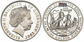 Bailiwick of Guernsey. Elisabeth II. 5 pounds. 2003. (Km-158a). Ag. 28,40 g. PR. Est...40,00. 

Spanish description: Bailiwick de Guernsey. Elisabet...