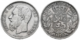 Belgium. Leopold II. 5 francs. 1871. Ag. 24,97 g. Nicks on edge. VF/Choice VF. Est...25,00. 

Spanish description: Bélgica. Leopold II. 5 francs. 18...