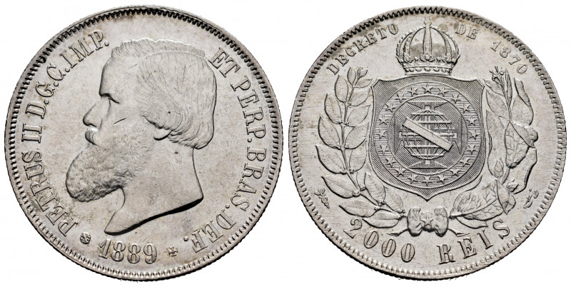 Brazil. D. Pedro II. 2000 reis. 1889. (Km-485). Ag. 25,56 g. Minor mark on obver...