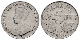 Canada. George V. 5 cents. 1926. (Km-29). 4,56 g. The 6 of the date displaced. VF/Choice VF. Est...40,00. 

Spanish description: Canadá. George V. 5...