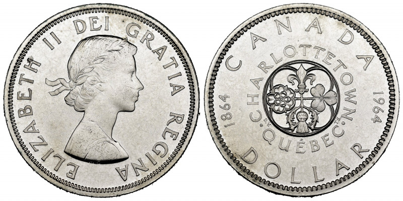 Elizabeth II. 1 dollar. 1964. Quebec. (Km-58). Ag. 23,63 g. AU. Est...25,00. 
...