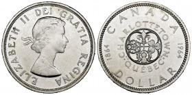 Elizabeth II. 1 dollar. 1964. Quebec. (Km-58). Ag. 23,63 g. AU. Est...25,00. 

Spanish description: Canada. Elizabeth II. 1 dollar. 1964. Quebec. (K...