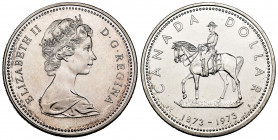 Canada. Elizabeth II. 1 dollar. 1973. Ottawa. (Km-83). Ag. 23,55 g. lightly rubbed. AU. Est...30,00. 

Spanish description: Canadá. Elizabeth II. 1 ...