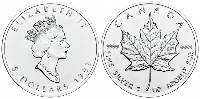 Canada. Elizabeth II. 5 dollars. 1993. (Km-187). Ag. 31,45 g. Mint state. Est......