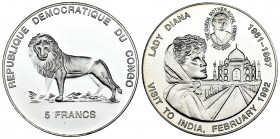Congo. 5 francs. 2000. (Km-63). 22,89 g. Visit of Lady Di to India. PR. Est...25,00. 

Spanish description: Congo. 5 francs. 2000. (Km-63). Cu-Ni. 2...