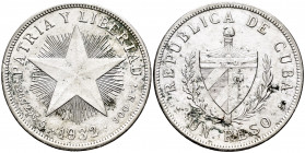 Cuba. 1 peso. 1932. (Km-15.2). Ag. 26,75 g. Cleaning hairlines. Almost XF. Est...30,00. 

Spanish description: Cuba. 1 peso. 1932. (Km-15.2). Ag. 26...
