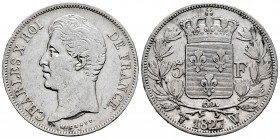 France. Charles X. 5 francs. 1827. Lille. W. (Km-728.13). (Gad-644). Ag. 25,53 g. Cleaned. Almost VF/VF. Est...25,00. 

Spanish description: Francia...