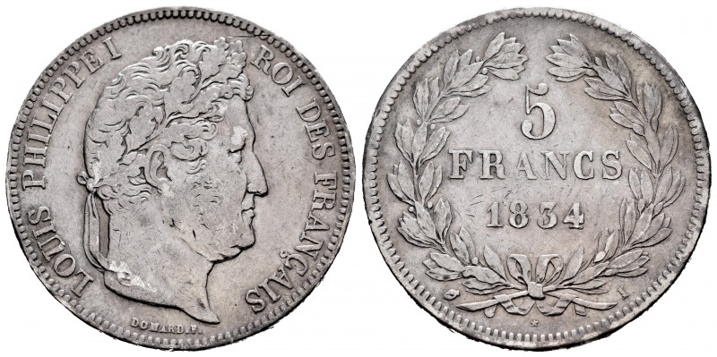 France. Louis Philippe I. 5 francs. 1834. Limoges. I. (Gad-678). (Fr-324). Ag. 2...