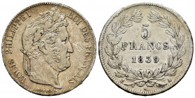 France. Louis Philippe I. 5 francs. 1839. Paris. A. (Km-749.1). (Gad-678). Ag. 24,86 g. VF. Est...35,00. 

Spanish description: Francia. Louis Phili...
