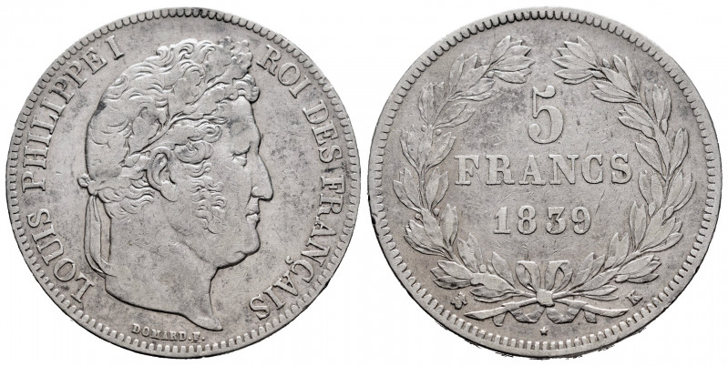 France. Louis Philippe I. 5 francs. 1839. Bordeaux. K. (Gad-678A). (Km-749.7). A...