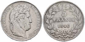 France. Louis Philippe I. 5 francs. 1846. Lille. W. (Gad-678A). Ag. 24,68 g. Almost VF. Est...30,00. 

Spanish description: Francia. Louis Philippe ...
