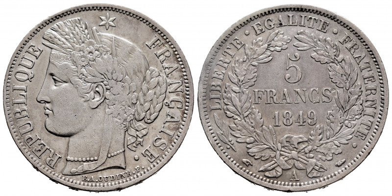 France. 5 francs. 1849. Paris. A. (Km-761.1). (Gad-683). Ag. 24,92 g. VF. Est......