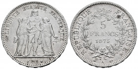 France. 5 francs. 1875. Paris. A. (Km-820.1). (Gad-745a). Ag. 24,90 g. Choice VF/Almost XF. Est...40,00. 

Spanish description: Francia. III Repúbli...