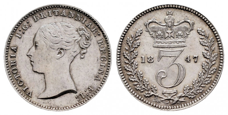 Great Britain. Victoria Queen. 3 pence. 1847. (Km-730). Ag. 1,41 g. Original lus...