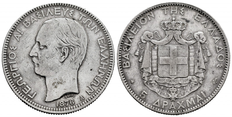 Greece. George I. 5 drachms. 1876. (Km-46). Ag. 24,85 g. Choice F/Almost VF. Est...