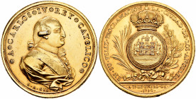 Charles III (1759-1788). Medal. 1790. Puebla de los Ángeles. (Vives-154 var). Ae. 52,09 g. "Proclamation" medal. By: G. A. Gil. Gilded. 48,5 mm. AU. E...