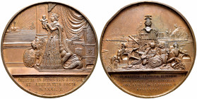 Elizabeth II (1833-1868). Medal. 1857. (Vq-14333). Ae. 202,39 g. Birth of Principe Alfonso. By: Casals. Golpe en canto. 72 mm. Scarce. AU. Est...90,00...