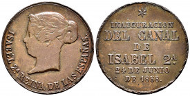 Elizabeth II (1833-1868). Medal. 1858. (Vives-407). Ae. 6,93 g. INAUGURACION DEL CANAL DE ISABEL 2ª 24 DE JUNIO DE 1858. 4 reales module. Knocks on ed...