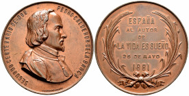 Alfonso XII (1874-1885). Medal. 1881. (Vives-852 var). Ae. 12009,00 g. II Centenary of the Death of Calderón de la Barca. By: J. Estebam Lozano. 60 mm...