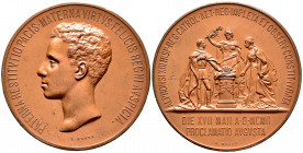 Alfonso XIII (1886-1931). "Proclamation" medal. 1902. Madrid. (Vives-596 var). Ae. 91,50 g. Grabador: B. Maura. 60 mm. XF. Est...65,00. 

Spanish de...