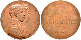 Alfonso XIII (1886-1931). Medal. 1906. Madrid. (Vives-870). Ae. 81,61 g. Wedding of Alfonso XIII and Victoria Eugenia. By: B. Maura. 60 mm. AU. Est......