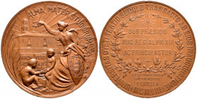 Alfonso XIII (1886-1931). Medal. 1908. (Vives-640 variante). Ae. 100,50 g. III Centenary of the Foundation of the University of Oviedo. By: B. Álvarez...
