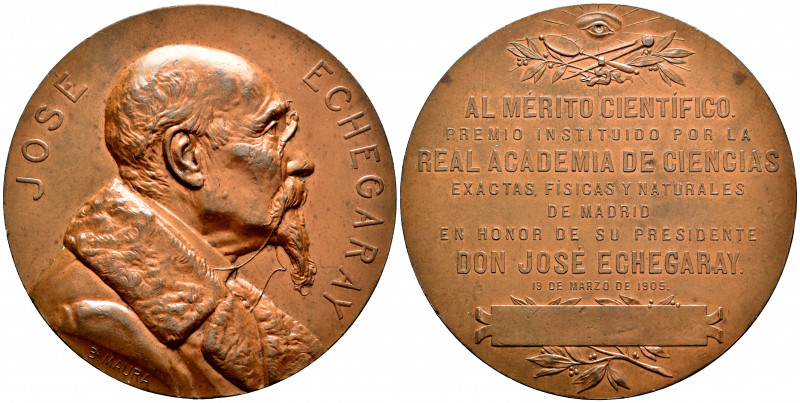 Alfonso XIII (1886-1931). Medal. (Vives-615). Ae. 127,02 g. José Echegaray. Grab...