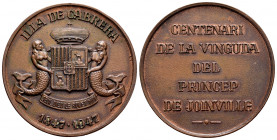 Medal. 1947. Cabrera Island. Ae. 23,37 g. 100th anniversary of the arrival of the Prince of Joinville, who had a monument raised to the Napoleonic pri...