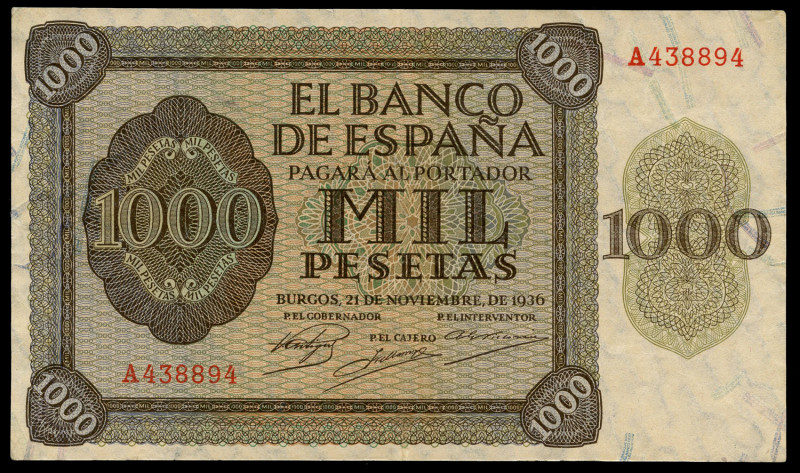 1.000 pesetas. 1936. Burgos. (Ed 2017-423). November 21, Alcazar of Toledo. Seri...