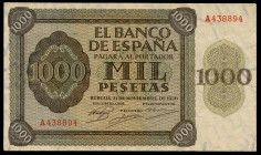 1.000 pesetas. 1936. Burgos. (Ed 2017-423). November 21, Alcazar of Toledo. Serie A. Central bend. VF. Est...300,00. 

Spanish description: 1.000 pe...
