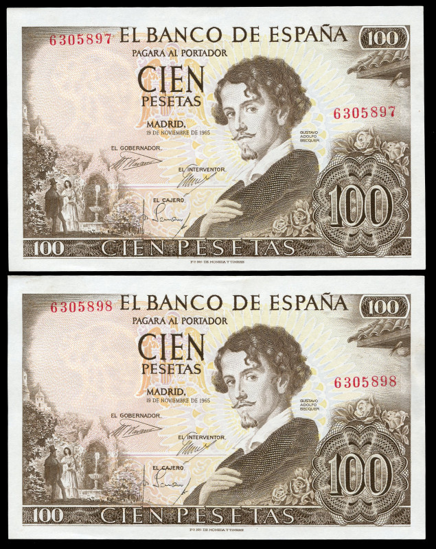 100 pesetas. 1965. Madrid. (Ed 2017-470). November 19, Gustavo Adolfo Bécquer. W...