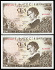 100 pesetas. 1965. Madrid. (Ed 2017-470). November 19, Gustavo Adolfo Bécquer. Without serie. Correlative pair. Mint state. Est...50,00. 

Spanish d...