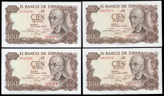 100 pesetas. 1970. Madrid. (Ed 2017-472). November 17, Manuel de Falla. Without serie. 2 correlative pair. Mint state. Est...30,00. 

Spanish descri...