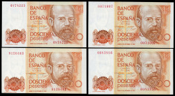 200 pesetas. 1980. Madrid. (Ed 2017-480). September 16, Leopoldo Alas "Clarín". 4 baknotes. Without serie. Mint state. Est...30,00. 

Spanish descri...