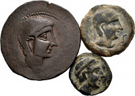 Lot of 3 coins from Ancient Hispania. Kastilo-Castulo. 180 BC Cazlona (Jaén) Quadrans, Semis and As type Uncial. Ae. TO EXAMINE. Almost VF/VF. Est...1...