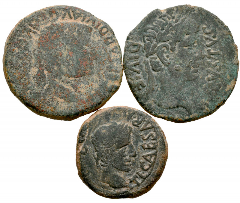 Lot of 3 coins from ancient Hispania. Semis de Turiaso, As de Ercavica and As de...