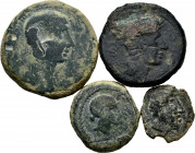 Lot of 4 coins from ancient Hispania. As Valentia, As Cástulo, Semis Obulco (Scarce) and Imitation Republican Semis. Ae. TO EXAMINE. Almost F/Choice F...