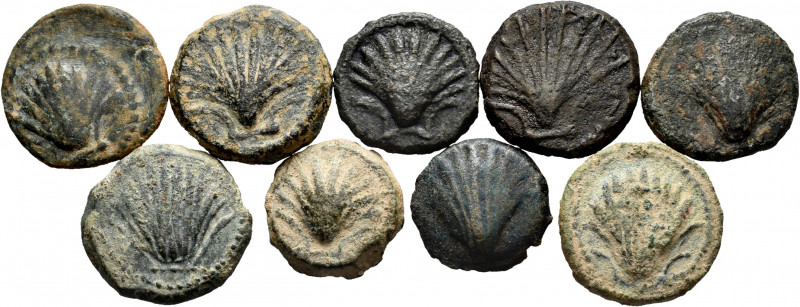 Lot of 9 Iberian bronzes from Arse-Saguntum. TO EXAMINE. Choice F/Almost VF. Est...
