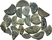 Lot of 20 fractions of coins from the Roman Empire and ancient Hispania. Fractionated to circulate as divisors. Ae. TO EXAMINE. Almost F/Choice F. Est...