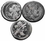 Lot of 3 coins of the Roman Republic. Different Anonymous Quinarius: without mark, Spearhead, and Monogram. Ag. TO EXAMINE. Almost F/Choice F. Est...8...