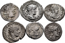 Lot of 6 coins of the Republic and Roman Empire. Denarius and Antoninianus of L. Minucius, C. Aburius Geminus, Anonymous, Gordianus III and Herennia E...