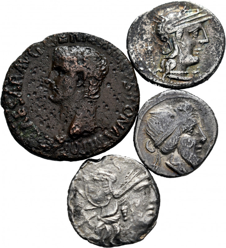 Lot of 4 coins of the Republic and Roman Empire. Denarius of Q. Titius, M. Opimi...