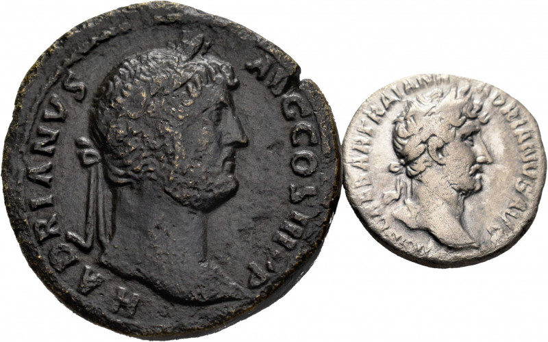 Lot of 2 coins of the Roman Empire. Hadrian, Denarius (Ric 101) and Sesterctius ...