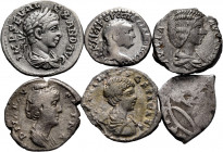 Lot of 6 coins from the Roman Empire. Mainly Denarius of Faustina, Geta, Alexander Severus and Julia Domna, It includes a Hemidrachm of Vespasiano and...