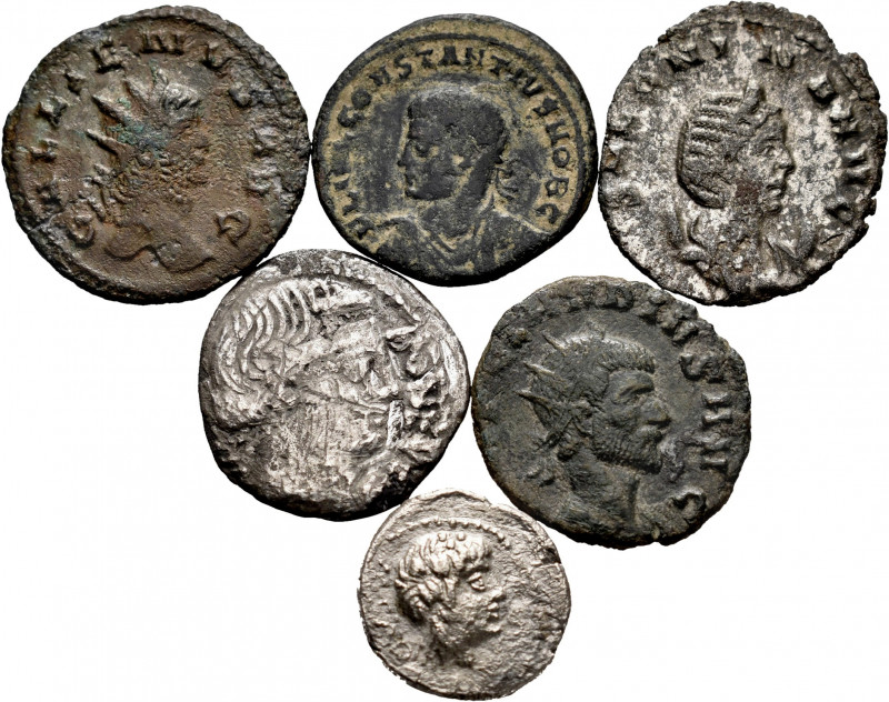 Lot of 6 coins from the Roman Empire. Variety of types, values and emperors: Con...