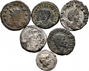 Lot of 6 coins from the Roman Empire. Variety of types, values and emperors: Constantius II, Galienus, Salonina, Claudius II Gothic and Roman Republic...