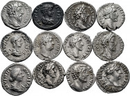 Lot of 12 coins of the Roman Empire. Denarii of the next emperors: Commodus, Marcus Aurelius, Antoninus Píus, Faustina, Trajan, Hadrian, Plautilla and...
