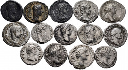 Lot of 14 coins from the Roman Empire. Denarius with a variety of reverses and Emperors such as Vespasianus, Domitianus, Commodus, Marcus Aurelius, An...